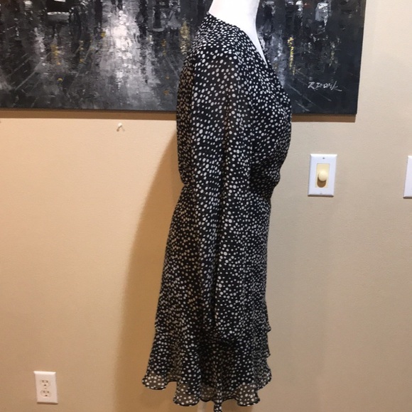 All in Favor Black and White Polkadot Sheer Wrap with Lining Midi Dress-Size M - Picture 6 of 9